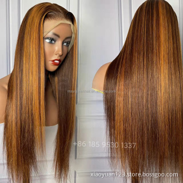 100% Virgin Brazilian Human Hair Frontal Wig 10A Grade Highlight Wigs Hot Sale Ombre Piano Color Human Hair Straight human Wigs